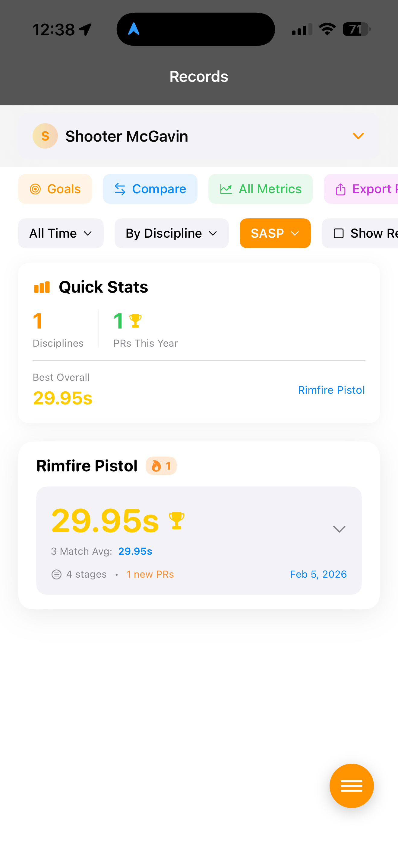 Match Metrics - Personal Records
